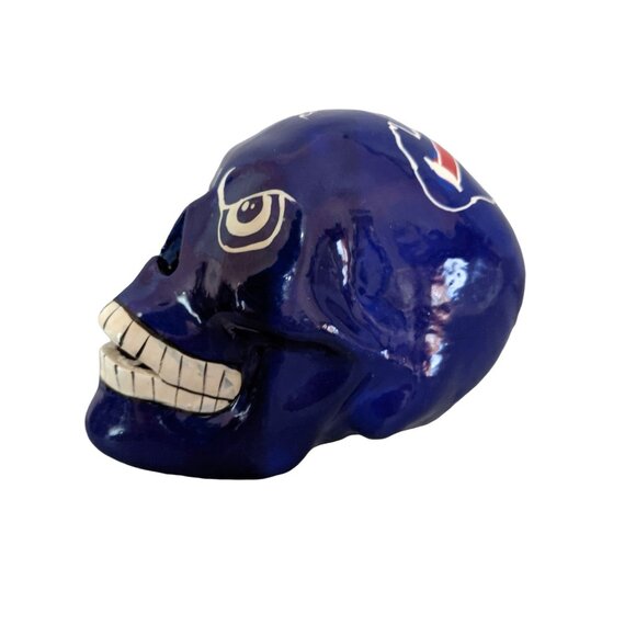 Bills Blue Ceramic Skull Sculpture Collectible Art NFL-Inspired Handpainted W/ T - Picture 2 of 12